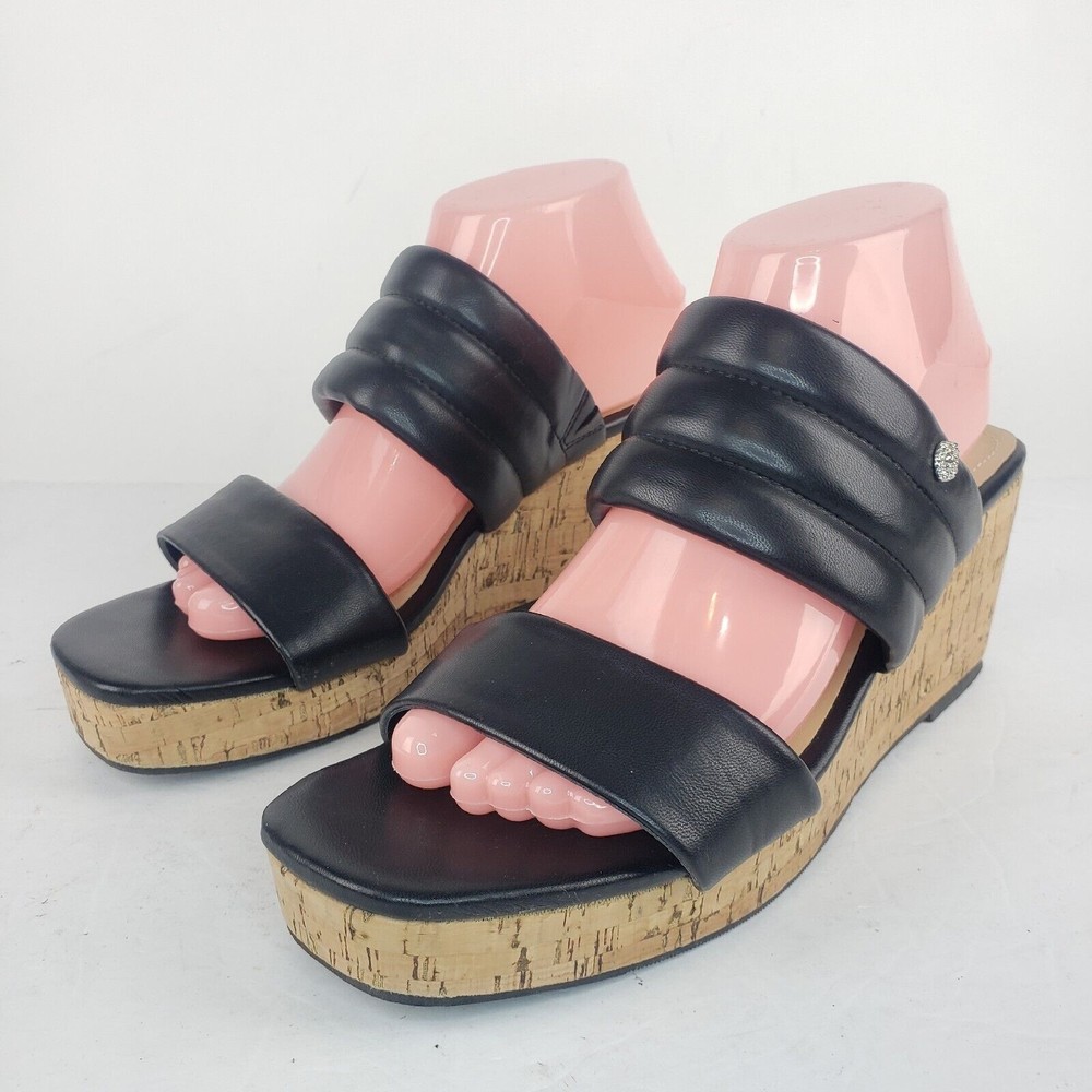 Anne Klein Slide On Sandals Nabeel Black Open Toe Casual Leather size 9 M
